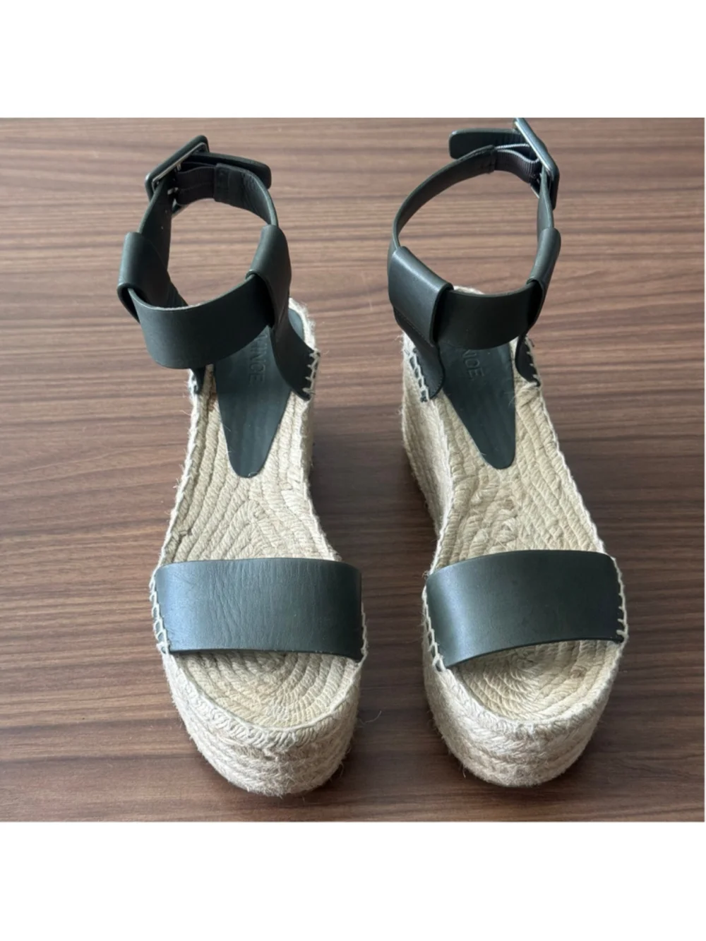 VINCE Abby Green Leather Espadrille Platform Wedge Sandals Ankle Strap Size 7